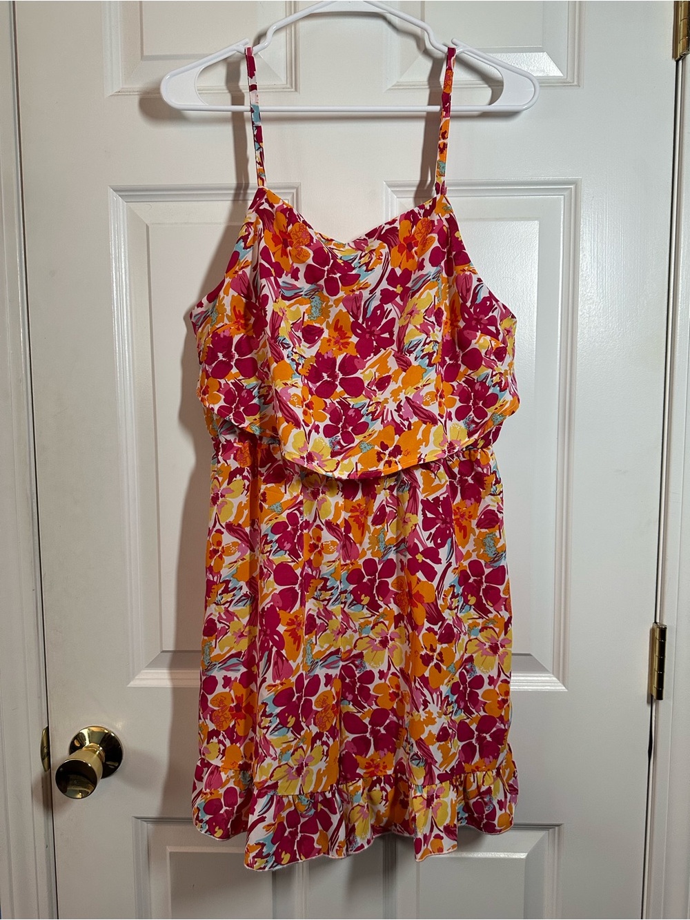 EUC Floral Romper - Bright Pink & Orange UNBRANDED Sz L - Picture 8 of 11
